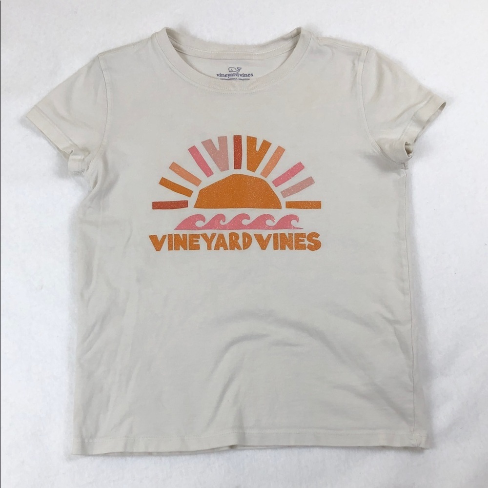Vineyard Vines Kids Beige Sunset Sparkly Graphic Tee (K1)